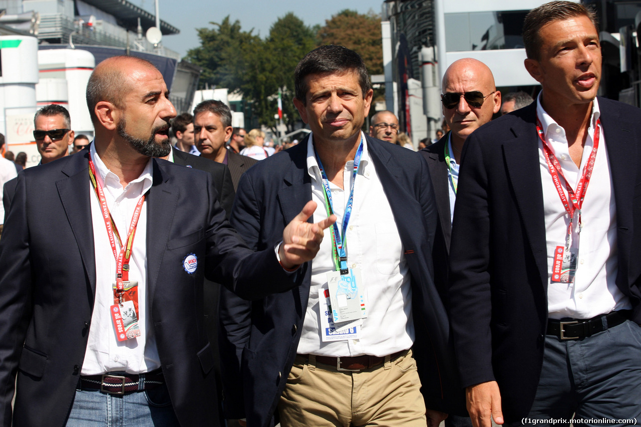 GP ITALIA, 06.09.2014 - Prove Libere 3, (L to R) Ivan Capelli (ITA) ACI Milano, President, Maurizio Luppi (ITA), Ministro delle Infrastrutture e dei Trasporti e Andrea Dell'Orto, President SIAS