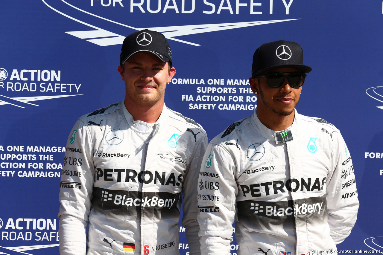 GP ITALIA, 06.09.2014 - Qualifiche, Nico Rosberg (GER) Mercedes AMG F1 W05 e Lewis Hamilton (GBR) Mercedes AMG F1 W05 pole position