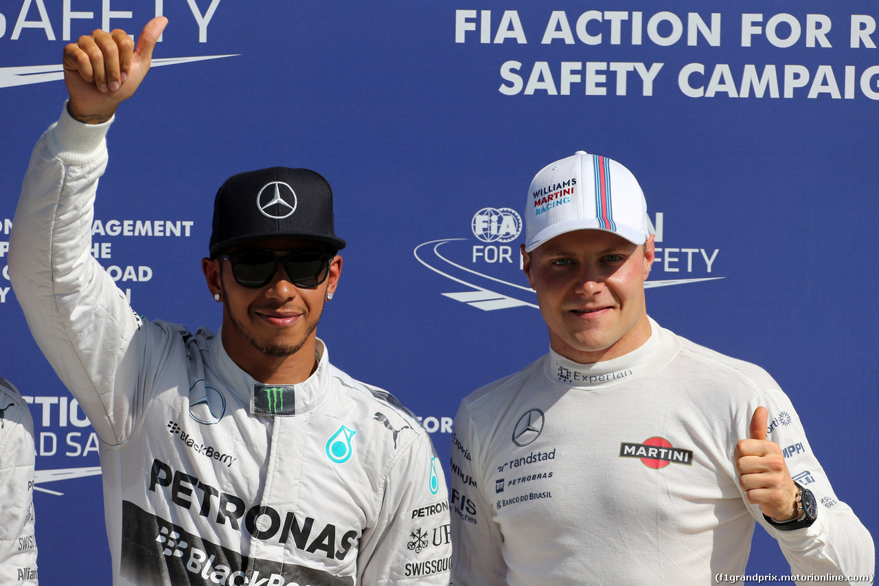 GP ITALIA, 06.09.2014 - Qualifiche, Lewis Hamilton (GBR) Mercedes AMG F1 W05 pole position e terzo Valtteri Bottas (FIN) Williams F1 Team FW36