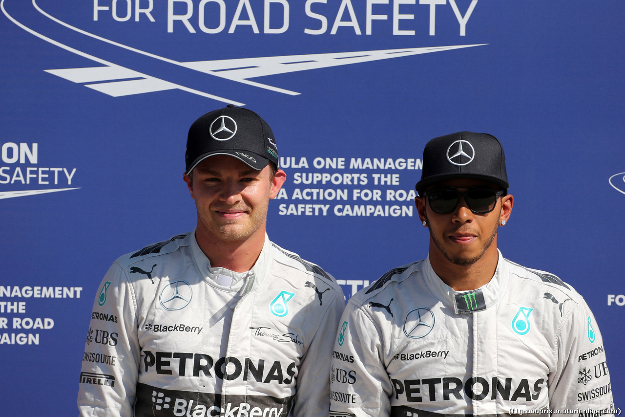 GP ITALIA, 06.09.2014 - Qualifiche, Nico Rosberg (GER) Mercedes AMG F1 W05 e Lewis Hamilton (GBR) Mercedes AMG F1 W05 pole position