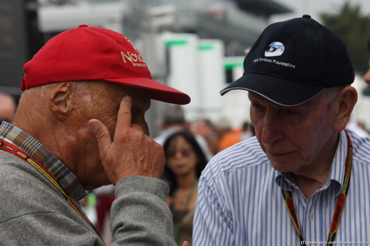 GP ITALIA, 05.09.2014 - Prove Libere 1, Nikki Lauda (AU), Mercedes e John Surtees (GBR).