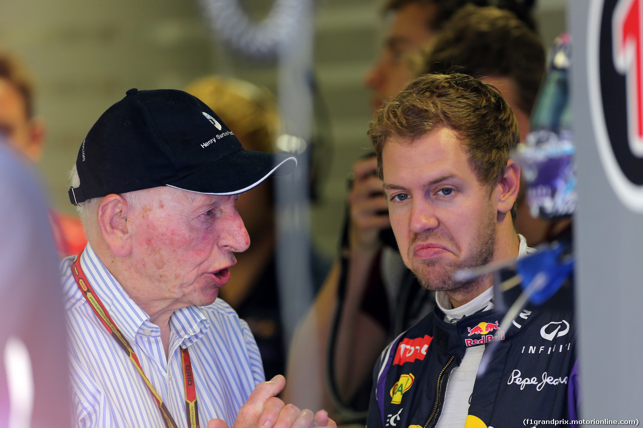 GP ITALIA, 05.09.2014 - Prove Libere 2, John Surtees (GBR) e Sebastian Vettel (GER) Red Bull Racing RB10