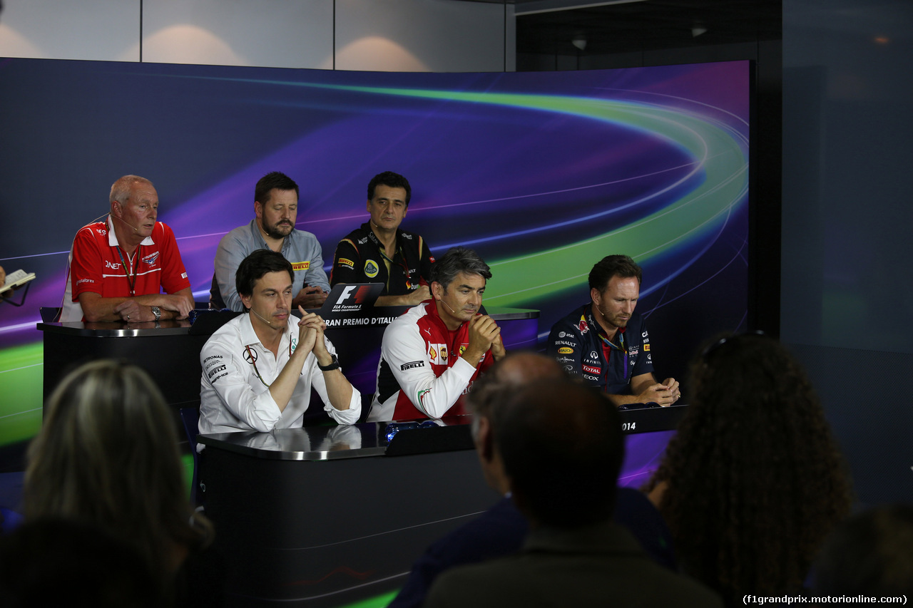 GP ITALIA, 05.09.2014 - Conferenza Stampa, Toto Wolff (GER) Mercedes AMG F1 Shareholder e Executive Director, Marco Mattiacci (ITA) Team Principal, Ferrari e Christian Horner (GBR), Red Bull Racing, Sporting Director