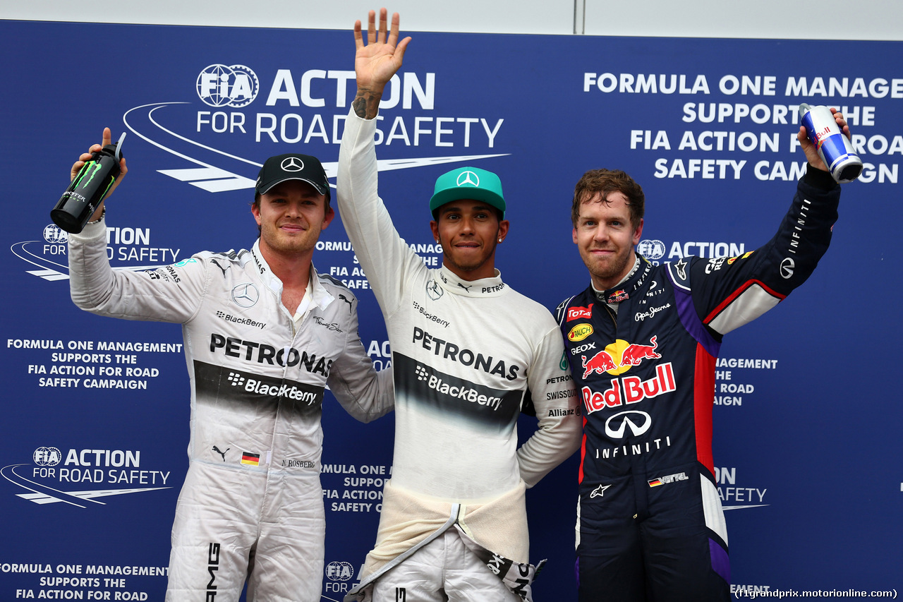 GP MALESIA, 29.03.2014- Qualifiche, terzo Nico Rosberg (GER) Mercedes AMG F1 W05, Lewis Hamilton (GBR) Mercedes AMG F1 W05 pole position e Sebastian Vettel (GER) Red Bull Racing RB10 secondo