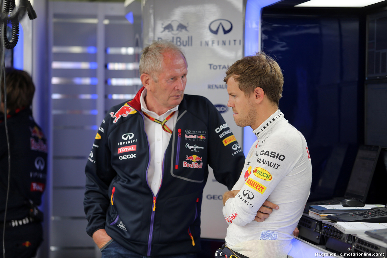 GP MONACO, 22.05.2014- Prove Libere 2, Sebastian Vettel (GER) Red Bull Racing RB10 e Helmut Marko (AUT), Red Bull Racing, Red Bull Advisor