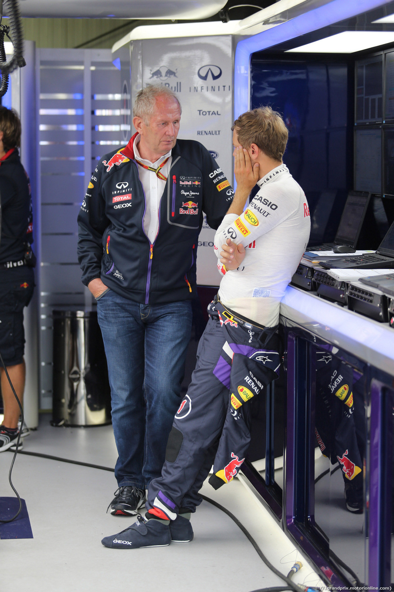 GP MONACO, 22.05.2014- Prove Libere 2, Sebastian Vettel (GER) Red Bull Racing RB10 e Helmut Marko (AUT), Red Bull Racing, Red Bull Advisor