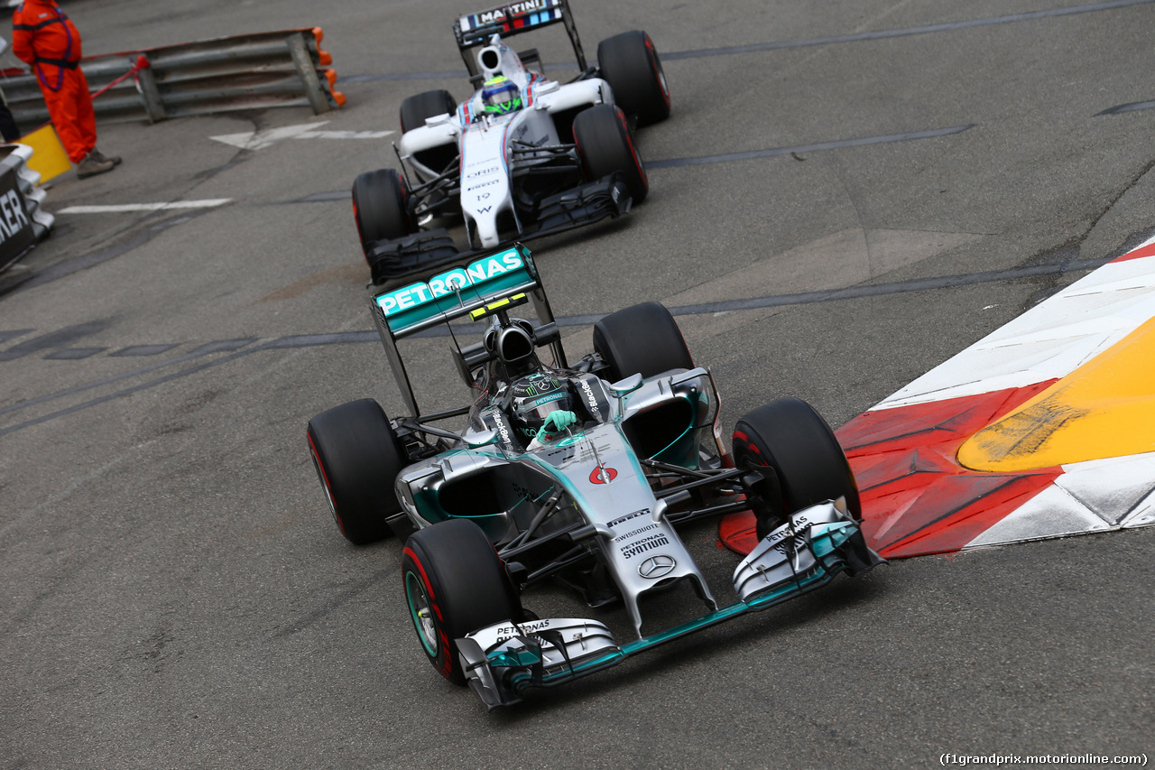 GP MONACO, 22.05.2014- Prove Libere 2, Nico Rosberg (GER) Mercedes AMG F1 W05 e Felipe Massa (BRA) Williams F1 Team FW36