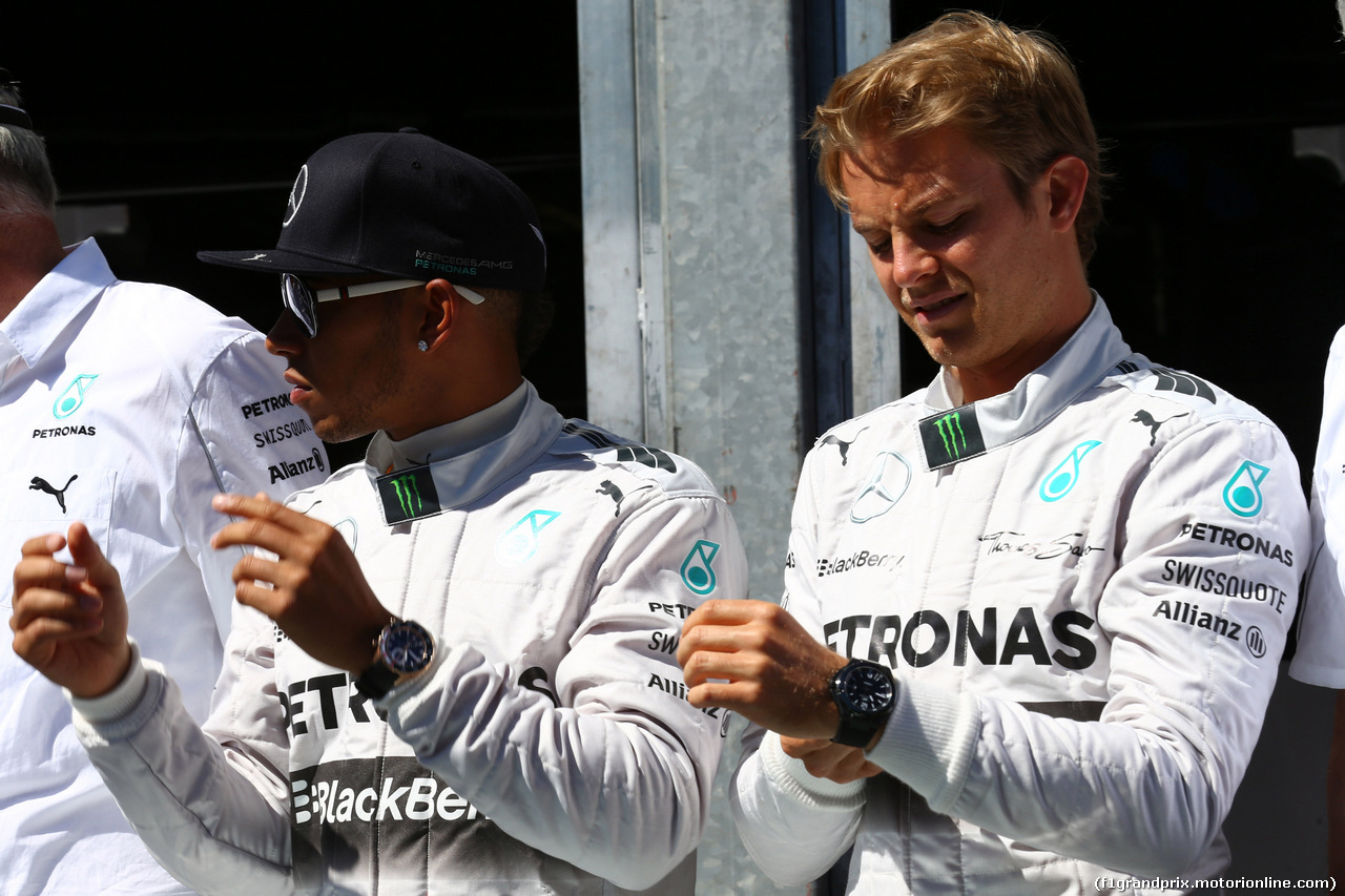 GP MONACO, 24.05.2014- Prove Libere 3, Lewis Hamilton (GBR) Mercedes AMG F1 W05 e Nico Rosberg (GER) Mercedes AMG F1 W05