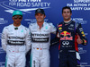 GP MONACO, 24.05.2014- Qualifiche, (L-R) secondo Lewis Hamilton (GBR) Mercedes AMG F1 W05, Nico Rosberg (GER) Mercedes AMG F1 W05 pole position e terzo Daniel Ricciardo (AUS) Red Bull Racing RB10