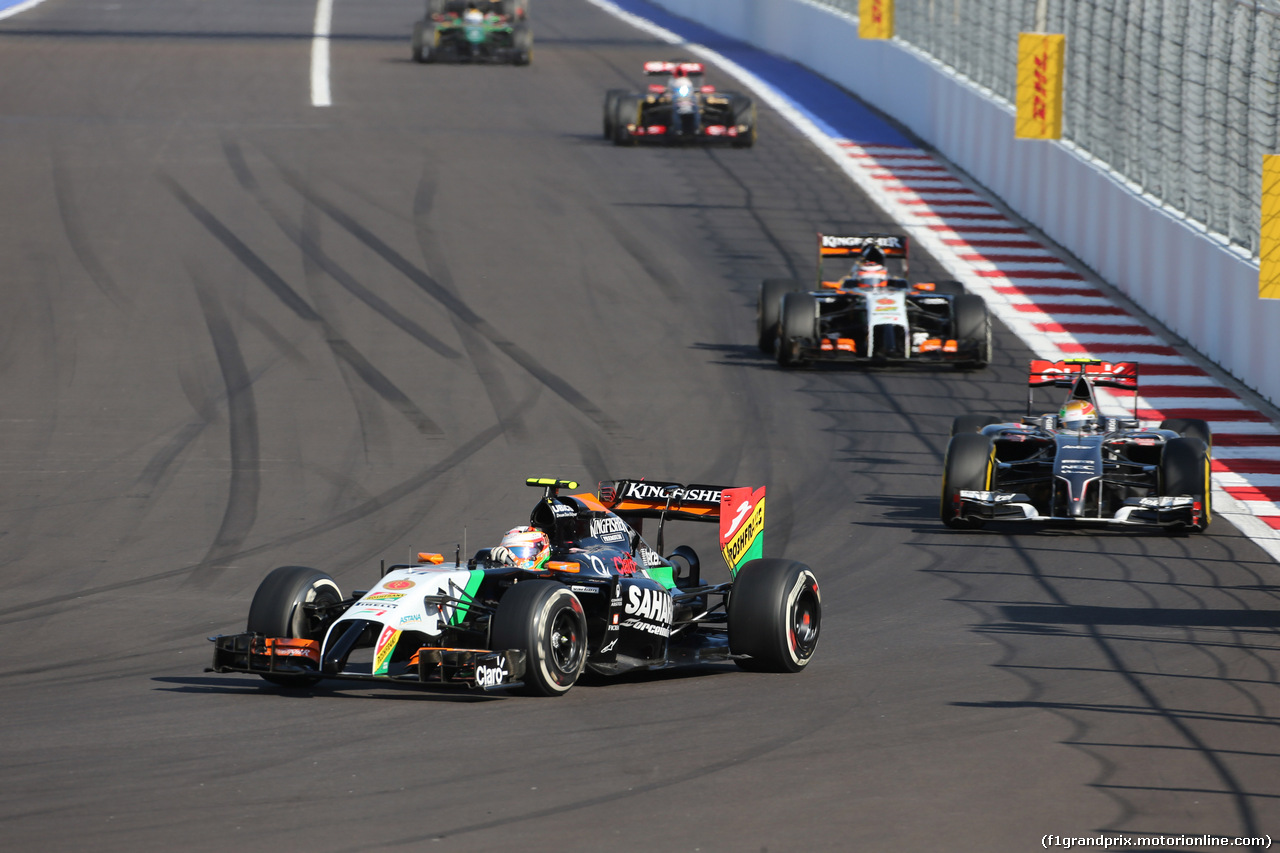 GP RUSSIA, 12.10.2014- Gara, Sergio Perez (MEX) Sahara Force India F1 Team VJM07