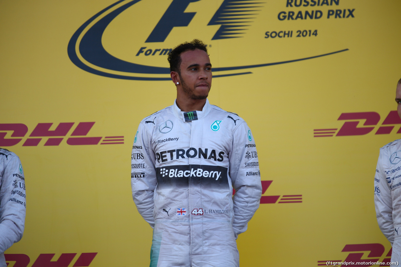 GP RUSSIA, 12.10.2014- Podium, winner Lewis Hamilton (GBR) Mercedes AMG F1 W05,