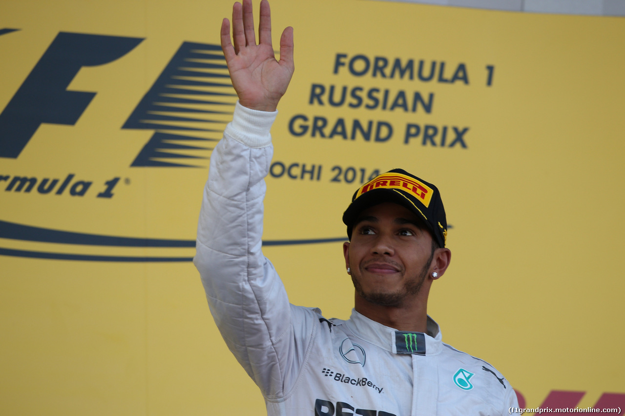 GP RUSSIA, 12.10.2014- Podium, winner Lewis Hamilton (GBR) Mercedes AMG F1 W05