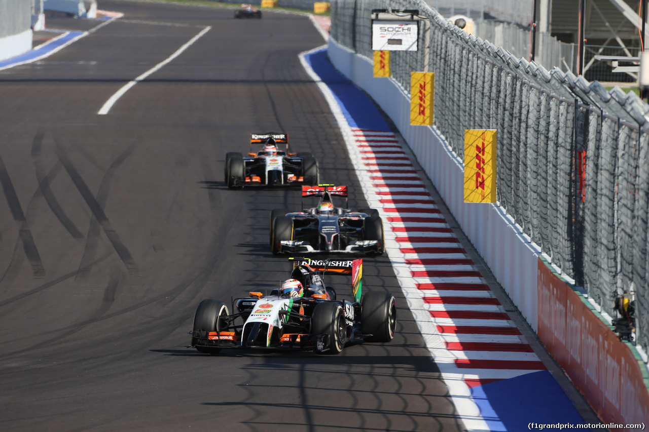 GP RUSSIA, 12.10.2014- Gara, Sergio Perez (MEX) Sahara Force India F1 Team VJM07