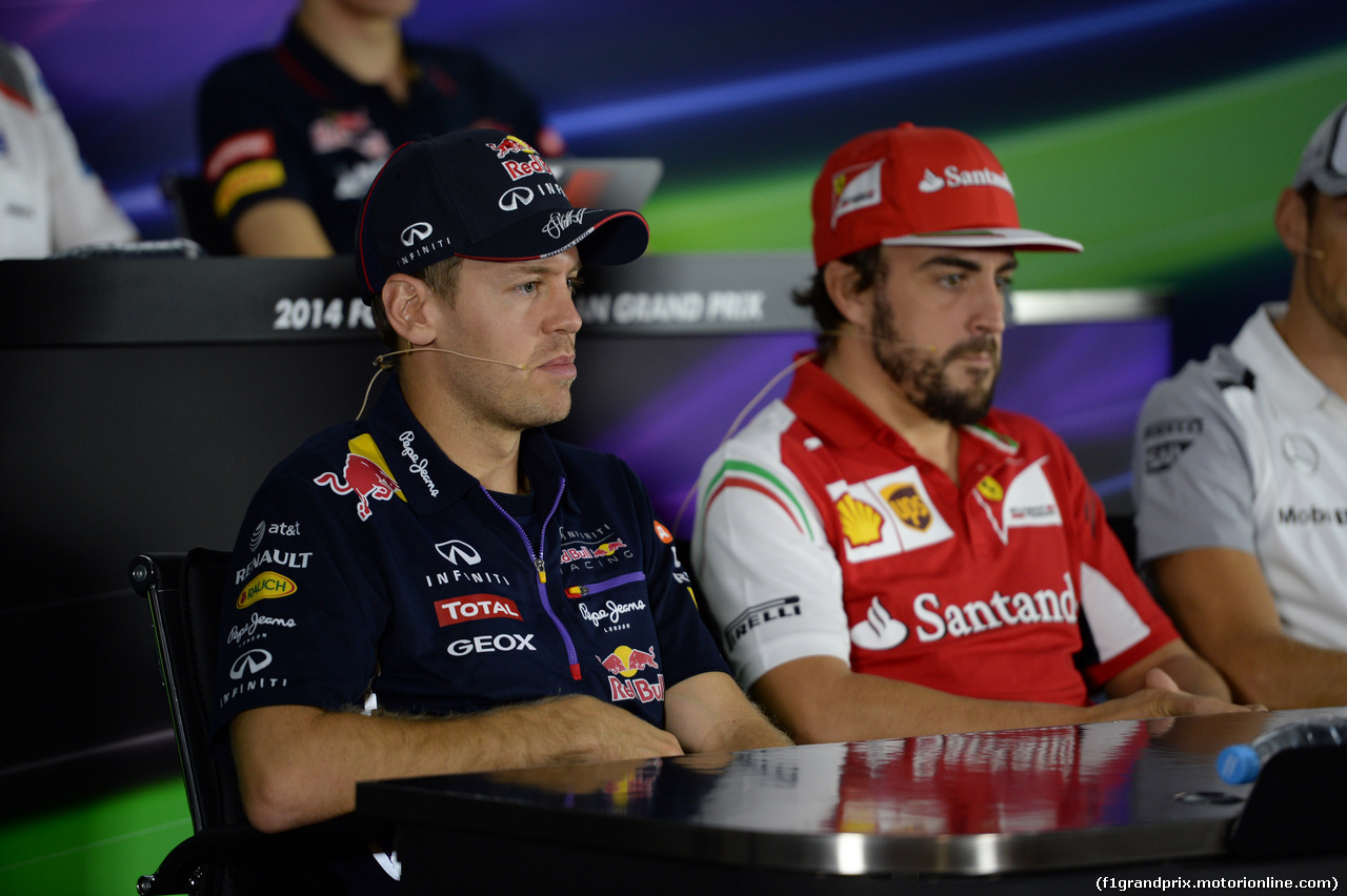 GP RUSSIA, 09.10.2014- Giovedi'  Press Conference, Sebastian Vettel (GER) Infiniti Red Bull Racing RB10, Fernando Alonso (ESP) Ferrari F14T