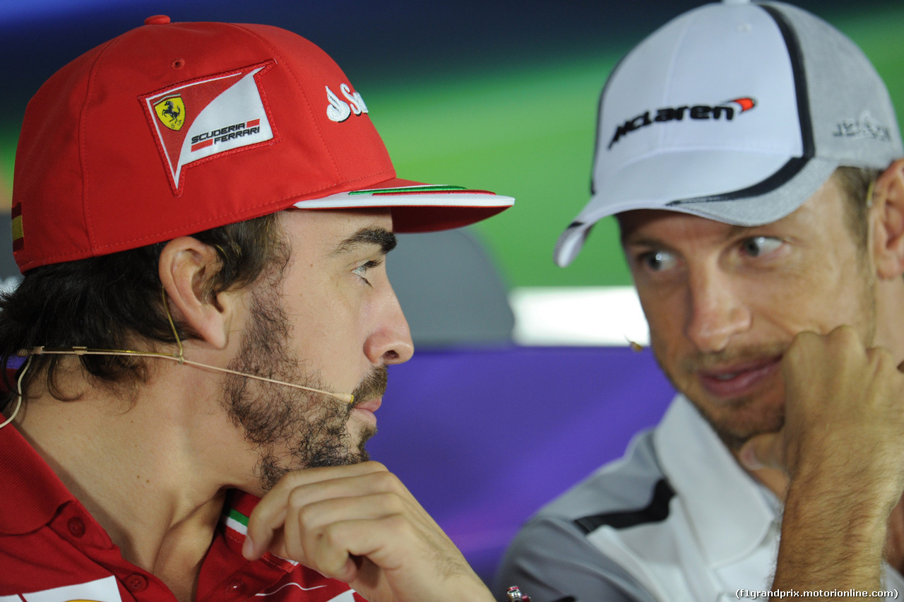 GP RUSSIA, 09.10.2014- Giovedi'  Press Conference, Fernando Alonso (ESP) Ferrari F14T e Jenson Button (GBR) McLaren Mercedes MP4-29