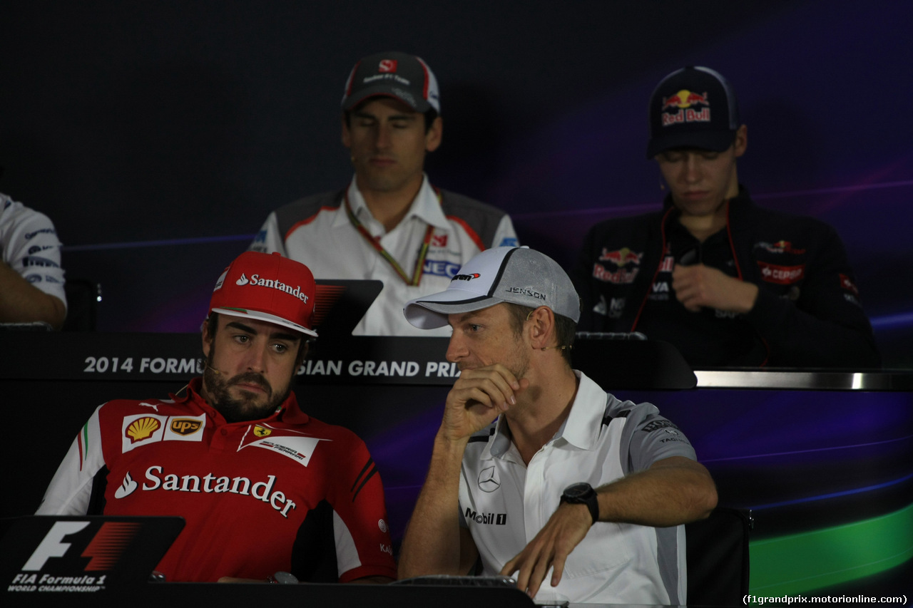 GP RUSSIA, 09.10.2014- Giovedi'  Press Conference, Fernando Alonso (ESP) Ferrari F14T e Jenson Button (GBR) McLaren Mercedes MP4-29