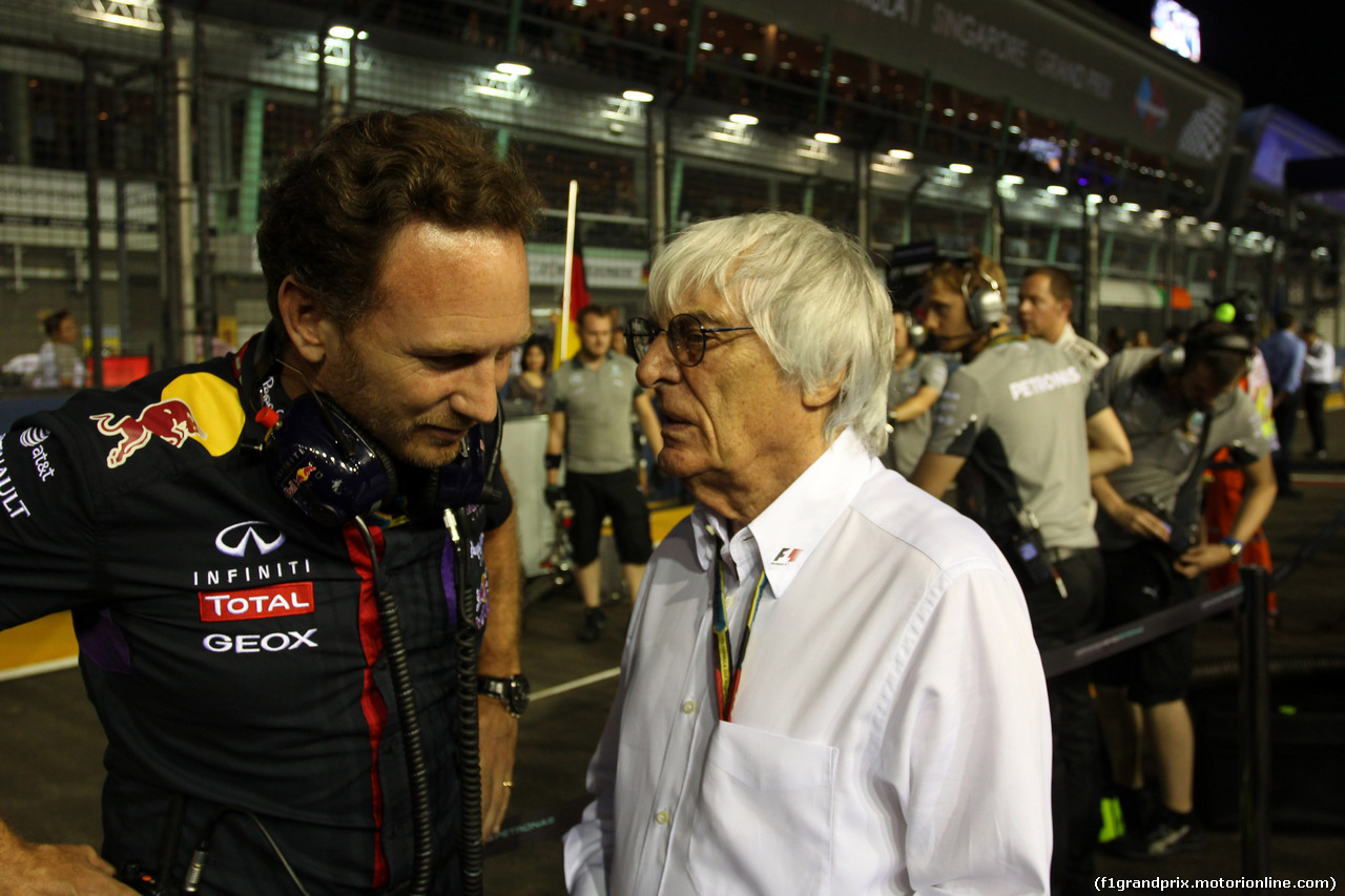 GP SINGAPORE, 21.09.2014 - Gara, Christian Horner (GBR), Red Bull Racing, Sporting Director e Bernie Ecclestone (GBR), President e CEO of FOM