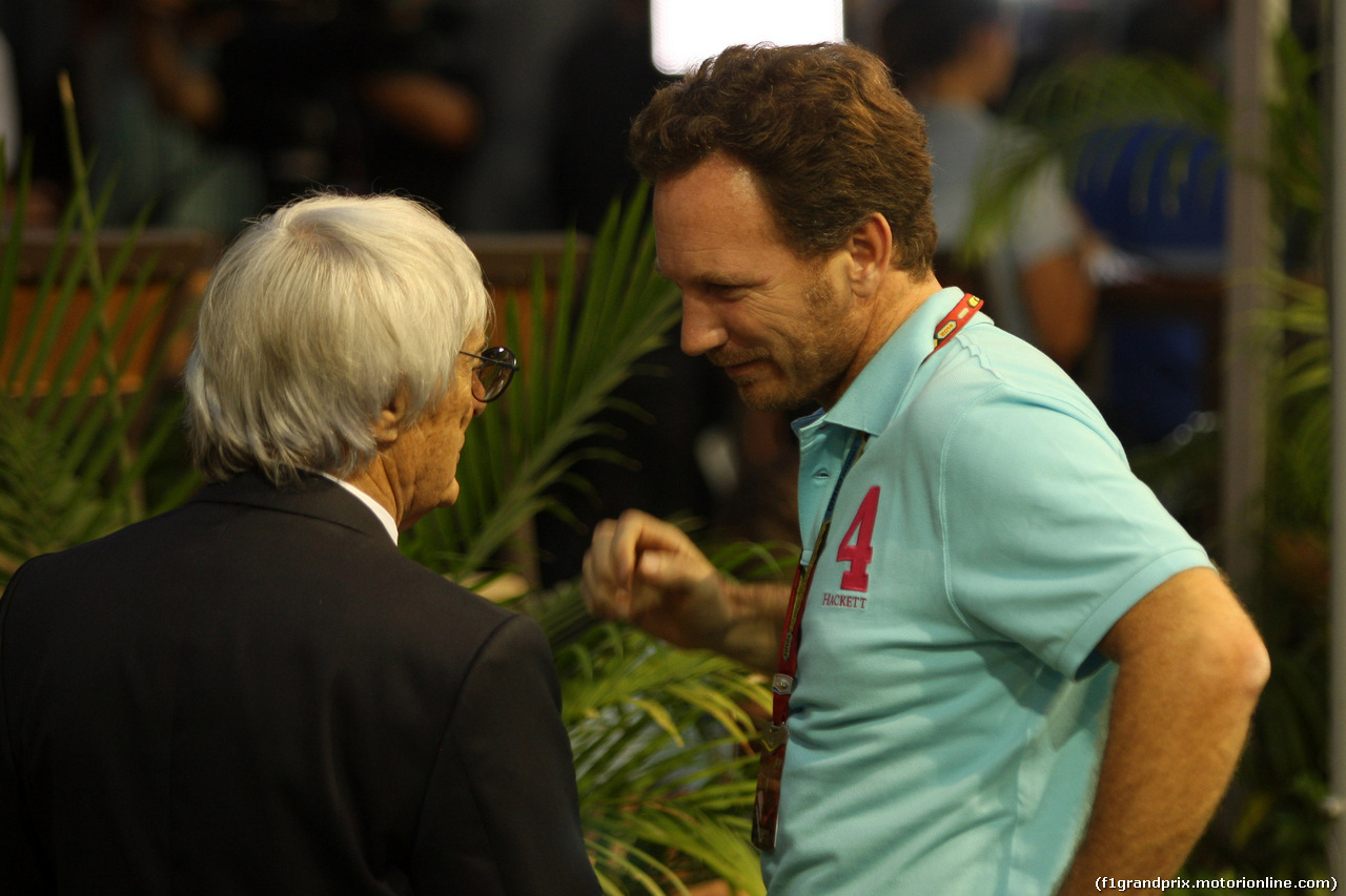 GP SINGAPORE, 18.09.2014 - Bernie Ecclestone (GBR), President e CEO of FOM e Christian Horner (GBR), Red Bull Racing, Sporting Director