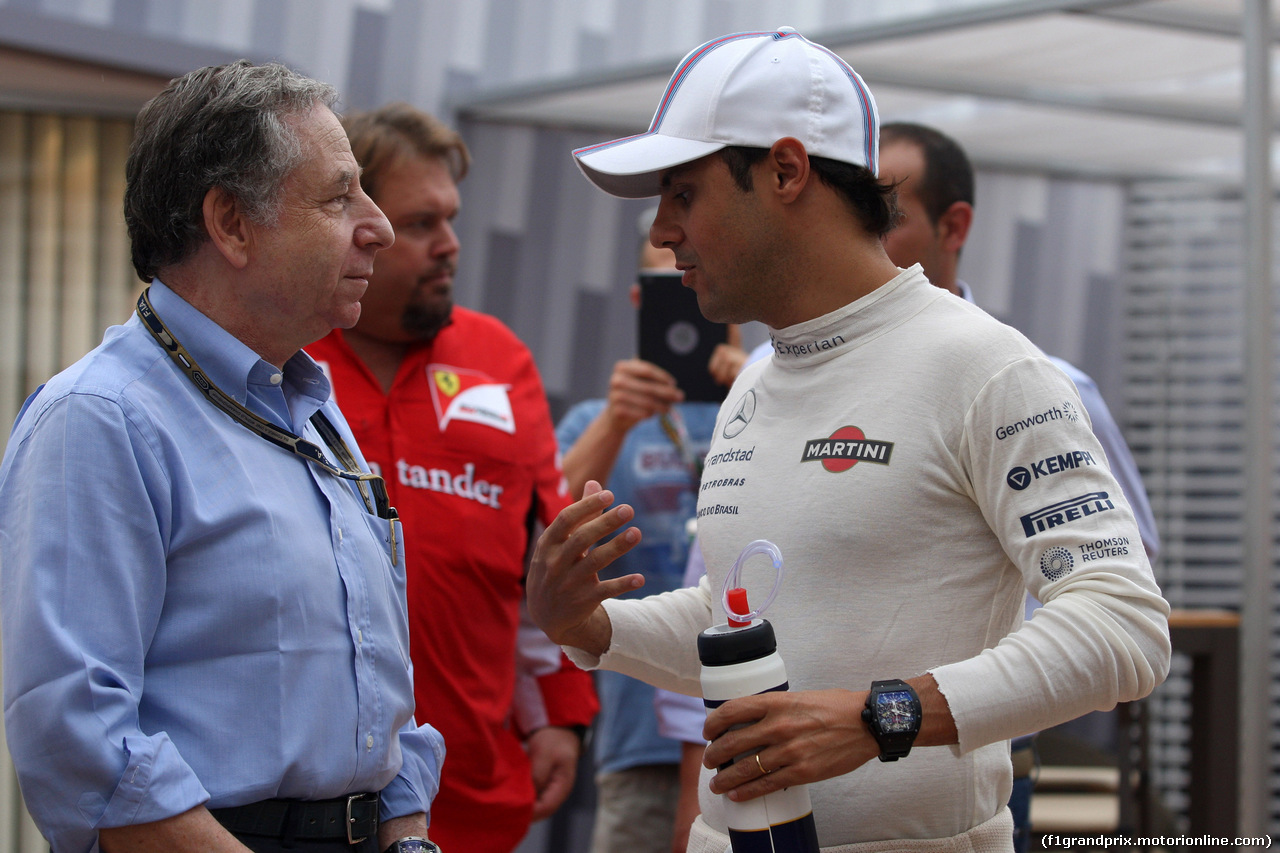 GP SINGAPORE, 20.09.2014 - Prove Libere 3, Jean Todt (FRA), President FIA e Felipe Massa (BRA) Williams F1 Team FW36