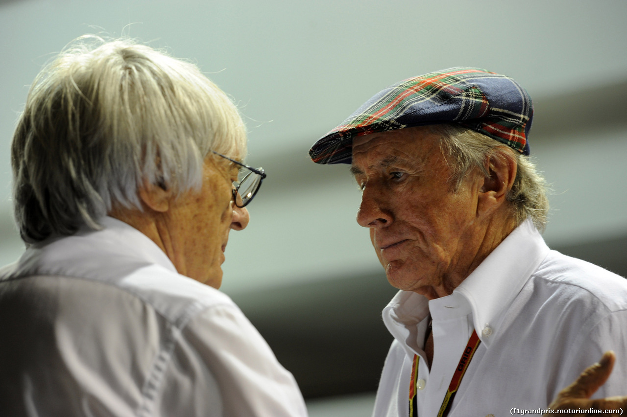 GP SINGAPORE, 19.09.2014- Prove Libere 2, Bernie Ecclestone (GBR), President e CEO of FOM e Sir Jackie Stewart (GBR)