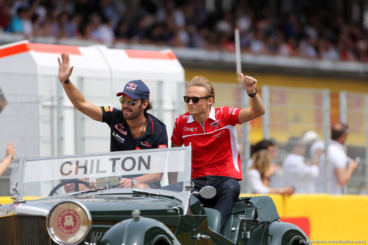 GP SPAGNA, 11.05.2014- Jean-Eric Vergne (FRA) Scuderia Toro Rosso STR9 e Max Chilton (GBR), Marussia F1 Team MR03