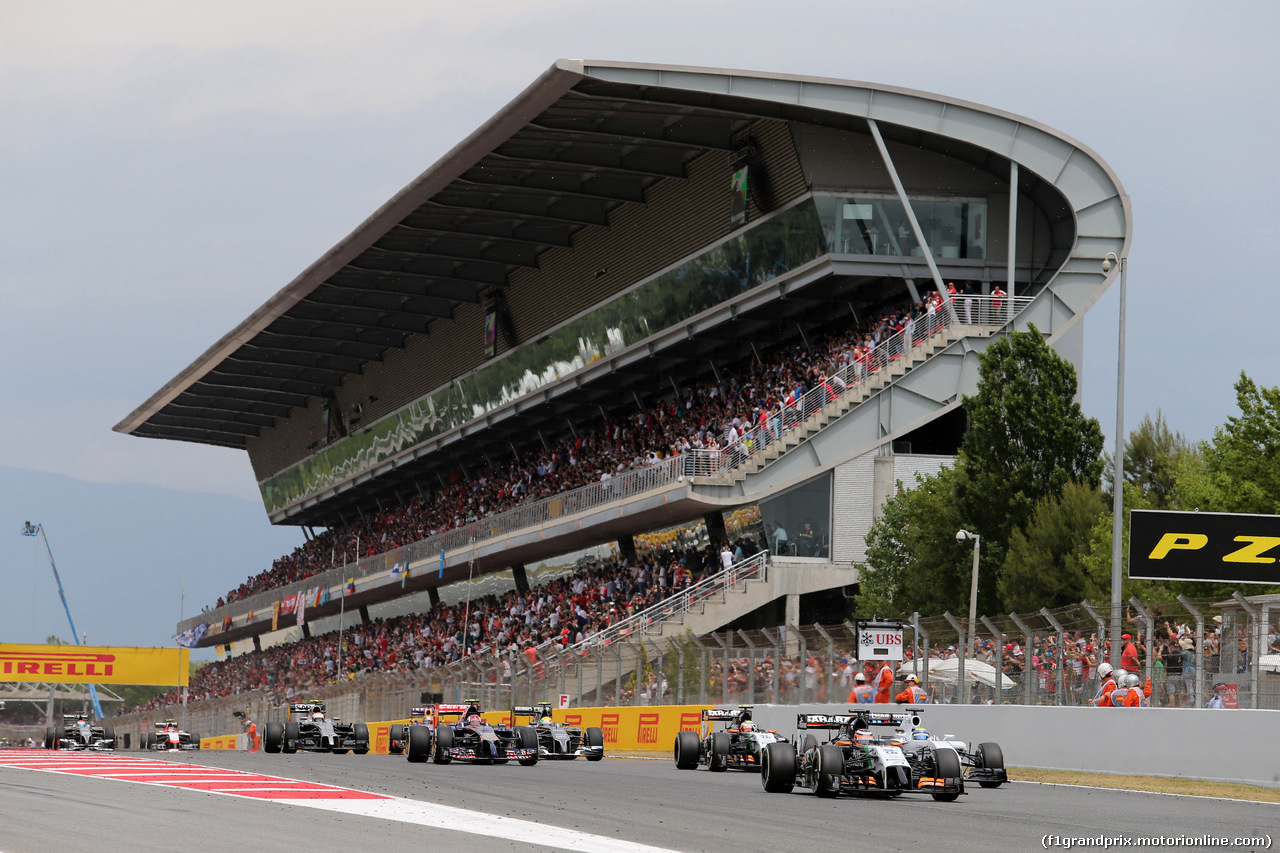 GP SPAGNA, 11.05.2014-  Gara, Nico Hulkenberg (GER) Sahara Force India F1 VJM07 e Sergio Perez (MEX) Sahara Force India F1 VJM07