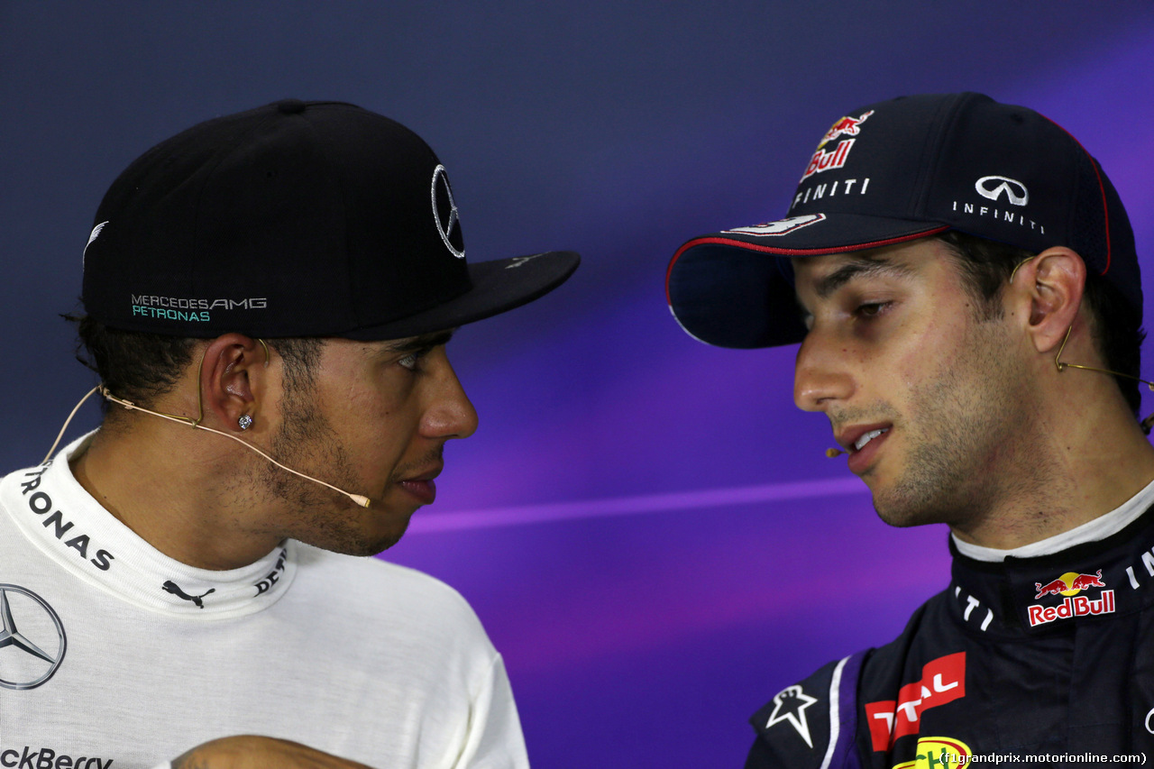 GP SPAGNA, 11.05.2014-  Gara, Conferenza Stampa, Lewis Hamilton (GBR) Mercedes AMG F1 W05 e Daniel Ricciardo (AUS) Red Bull Racing RB10