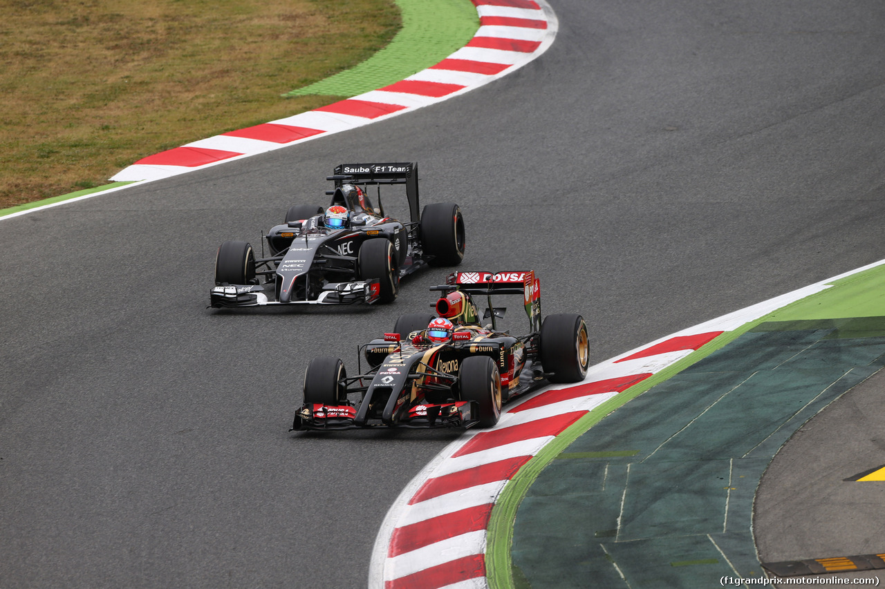 GP SPAGNA, 11.05.2014-  Gara, Adrian Sutil (GER) Sauber F1 Team C33 e Romain Grosjean (FRA) Lotus F1 Team E22