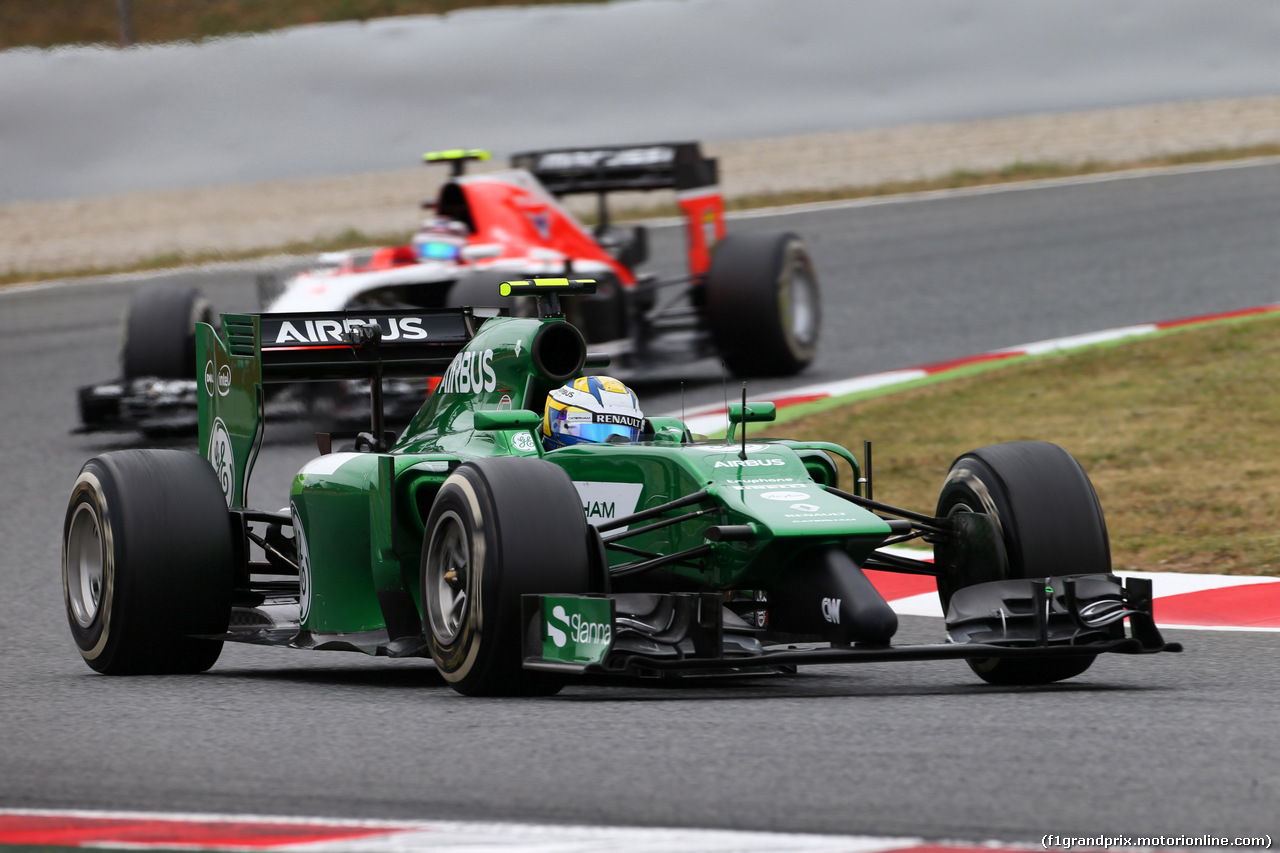 GP SPAGNA, 11.05.2014-  Gara, Marcus Ericsson (SUE) Caterham F1 Team CT-04 davanti a Max Chilton (GBR), Marussia F1 Team MR03