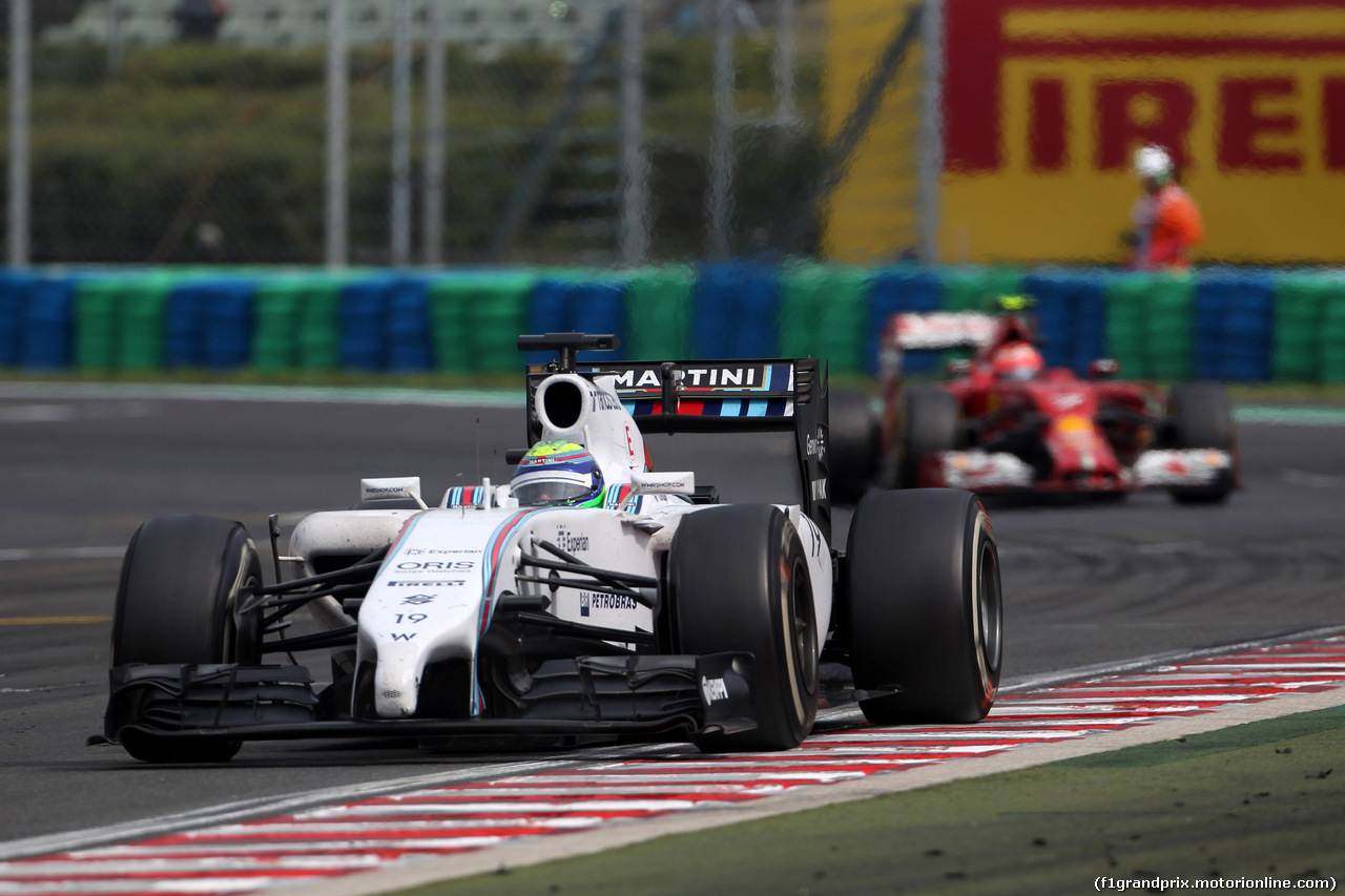 GP UNGHERIA, 27.07.2014- Gara, Felipe Massa (BRA) Williams F1 Team FW36 davanti a Kimi Raikkonen (FIN) Ferrari F14-T