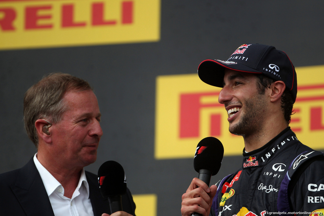 GP UNGHERIA, 27.07.2014- Gara, Martin Brundle (GBR) e Daniel Ricciardo (AUS) Red Bull Racing RB10, vincitore