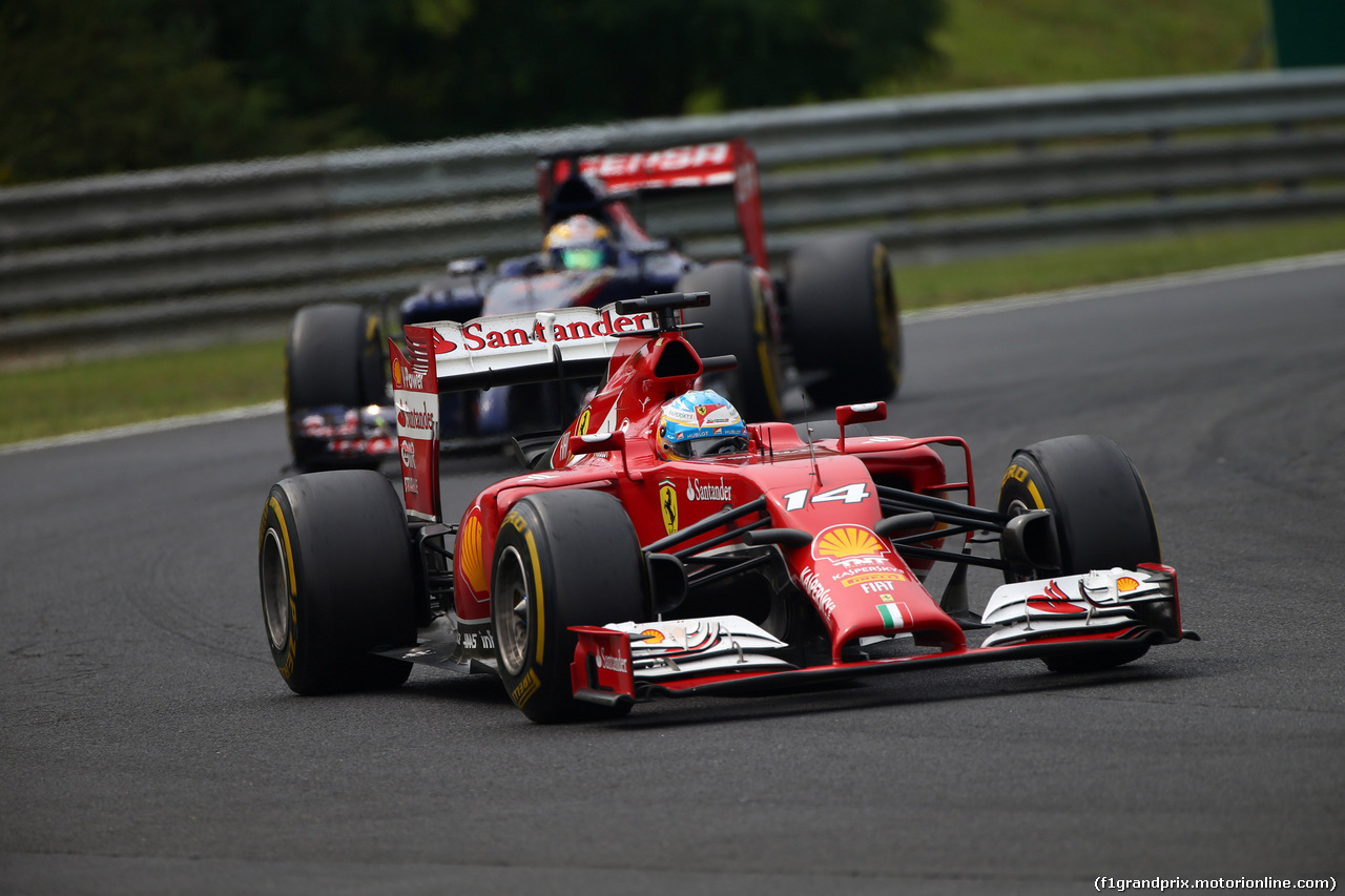 GP UNGHERIA, 27.07.2014- Gara, Fernando Alonso (ESP) Ferrari F14-T davanti a Jean-Eric Vergne (FRA) Scuderia Toro Rosso STR9