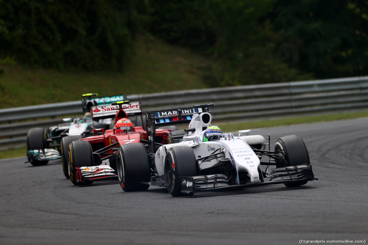 GP UNGHERIA, 27.07.2014- Gara, Felipe Massa (BRA) Williams F1 Team FW36 davanti a Kimi Raikkonen (FIN) Ferrari F14-T