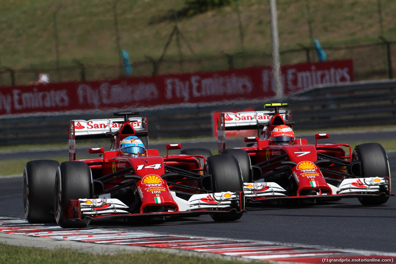 GP UNGHERIA, 25.07.2014- Prove Libere 1, Fernando Alonso (ESP) Ferrari F14-T e Kimi Raikkonen (FIN) Ferrari F14-T