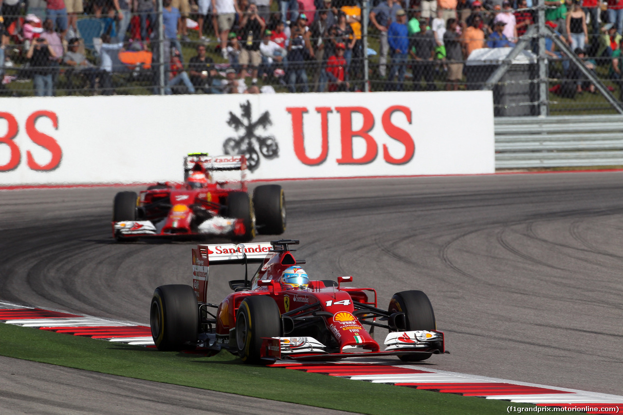 GP USA, 02.11.2014 - Gara, Fernando Alonso (ESP) Ferrari F14-T davanti a Kimi Raikkonen (FIN) Ferrari F14-T