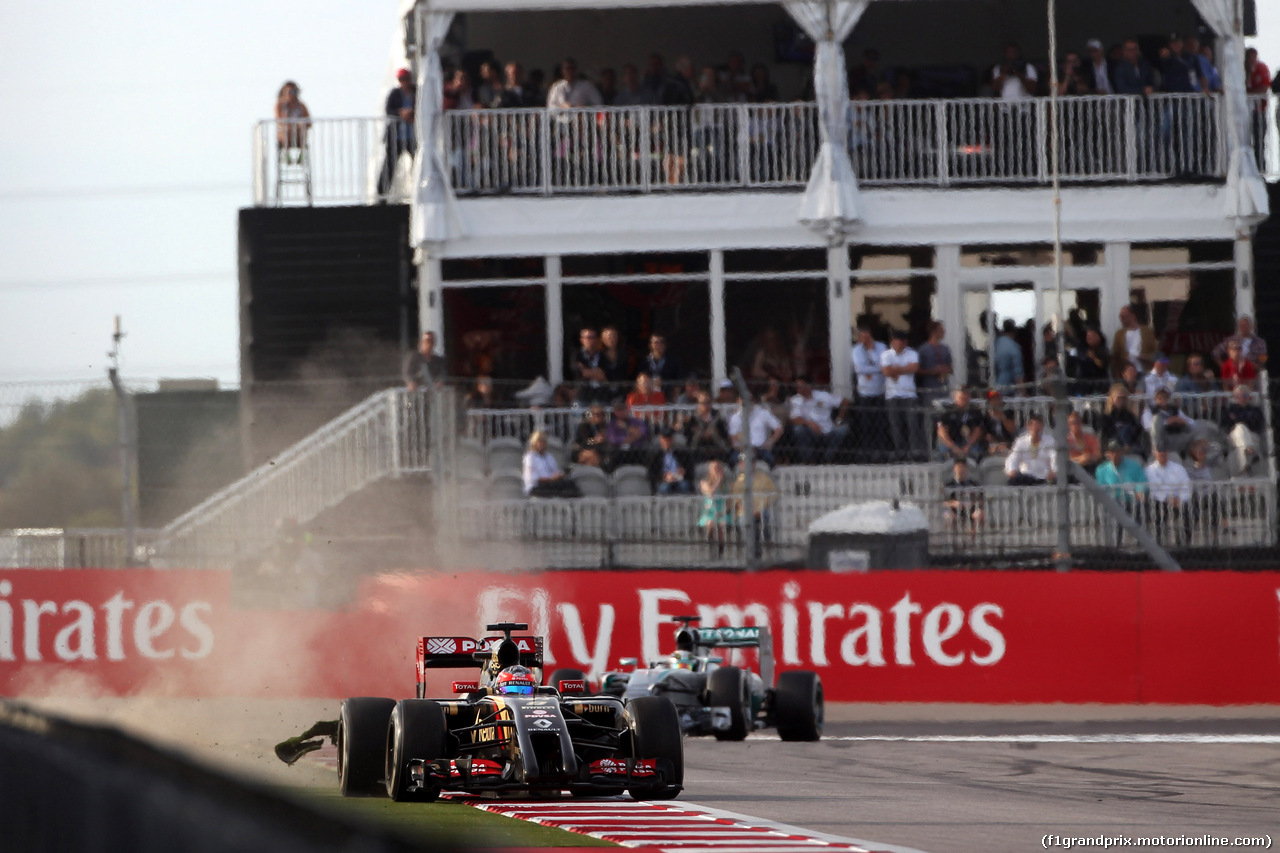 GP USA, 02.11.2014 - Gara, Romain Grosjean (FRA) Lotus F1 Team E22, Crash