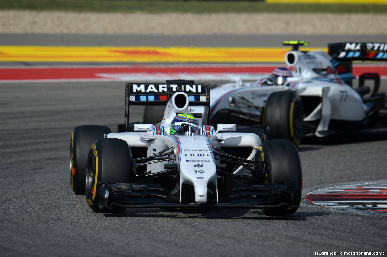 GP USA, 02.11.2014 - Gara, Felipe Massa (BRA) Williams F1 Team FW36 davanti a Valtteri Bottas (FIN) Williams F1 Team FW36