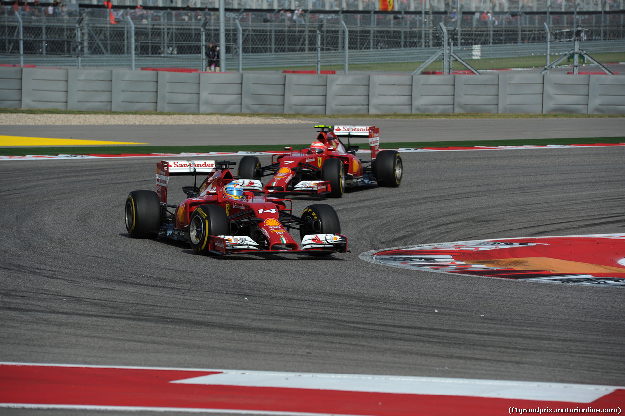 GP USA, 02.11.2014 - Gara, Fernando Alonso (ESP) Ferrari F14-T davanti a Kimi Raikkonen (FIN) Ferrari F14-T