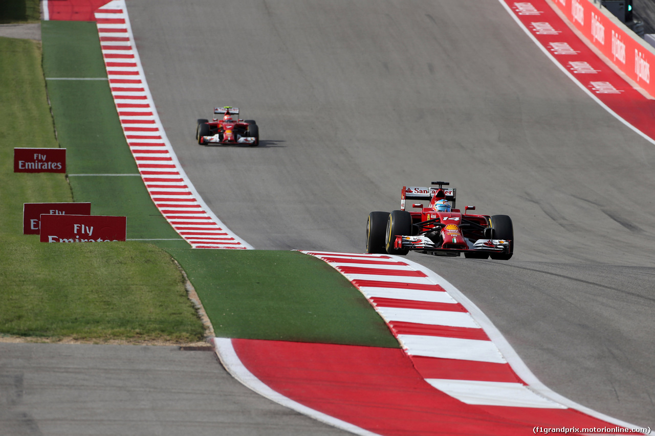 GP USA, 02.11.2014 - Gara, Fernando Alonso (ESP) Ferrari F14-T davanti a Kimi Raikkonen (FIN) Ferrari F14-T