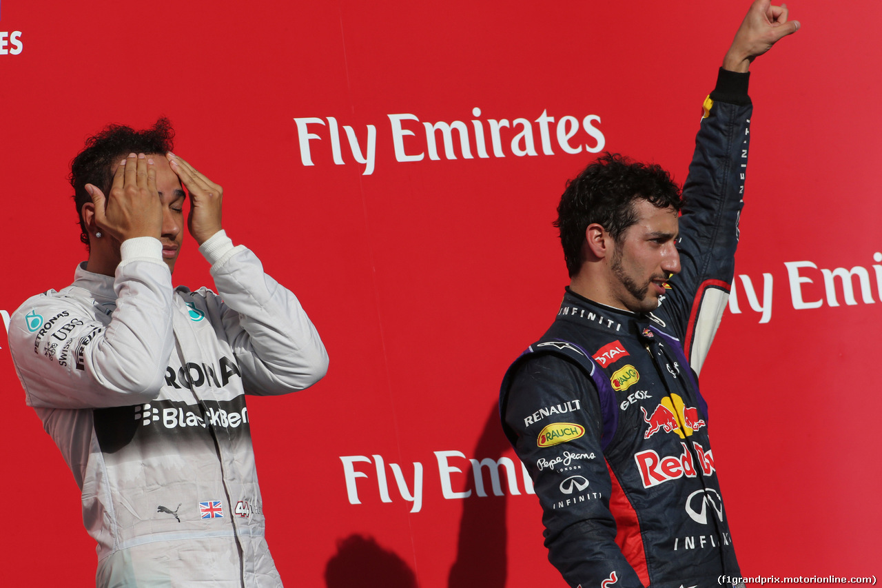 GP USA, 02.11.2014 - Gara, Lewis Hamilton (GBR) Mercedes AMG F1 W05 vincitore e terzo Daniel Ricciardo (AUS) Red Bull Racing RB10