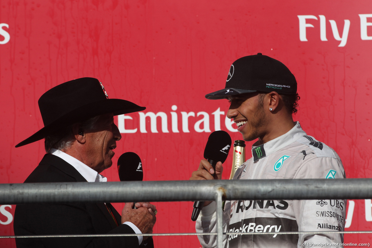 GP USA, 02.11.2014 - Gara, Mario Andretti (USA) e Lewis Hamilton (GBR) Mercedes AMG F1 W05, vincitore