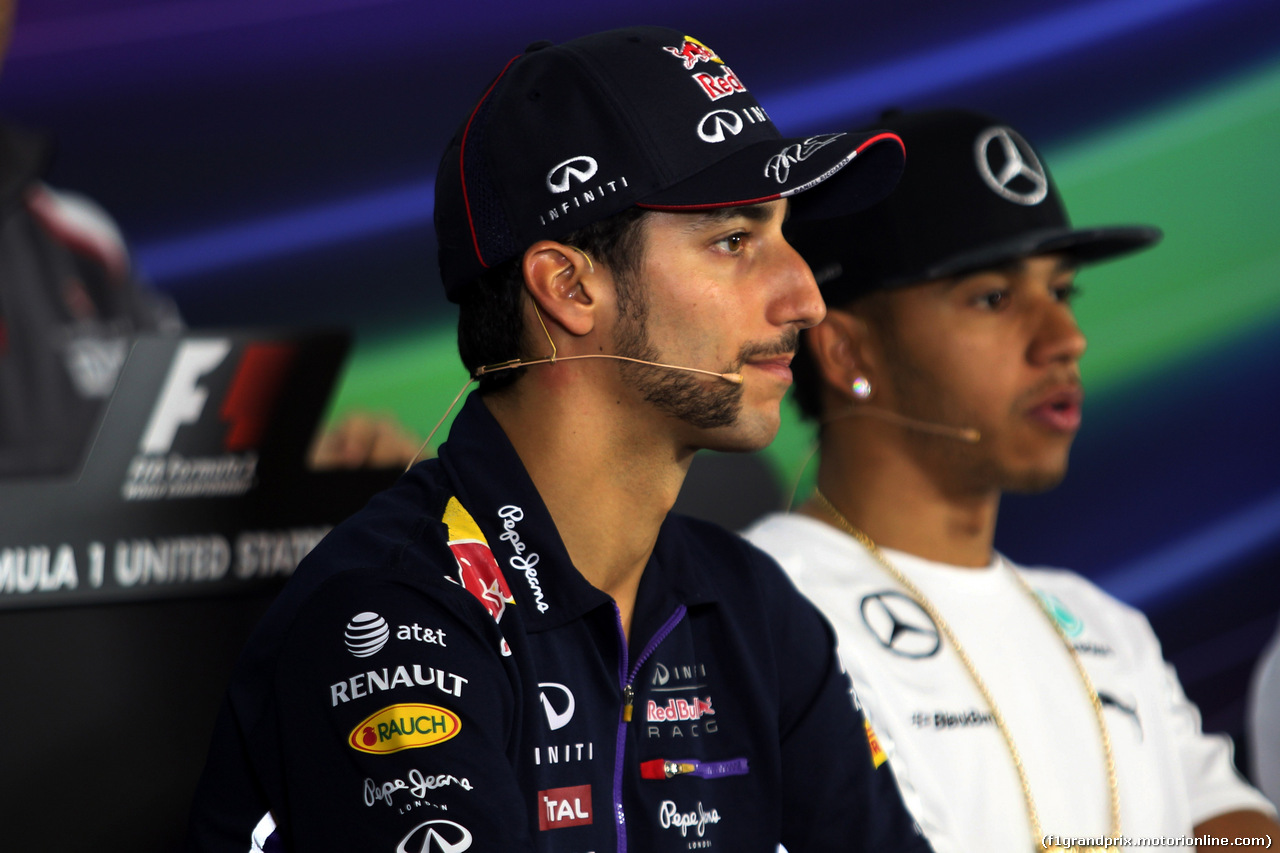 GP USA, 30.10.2014 - Conferenza Stampa, Daniel Ricciardo (AUS) Red Bull Racing RB10 e Lewis Hamilton (GBR) Mercedes AMG F1 W05