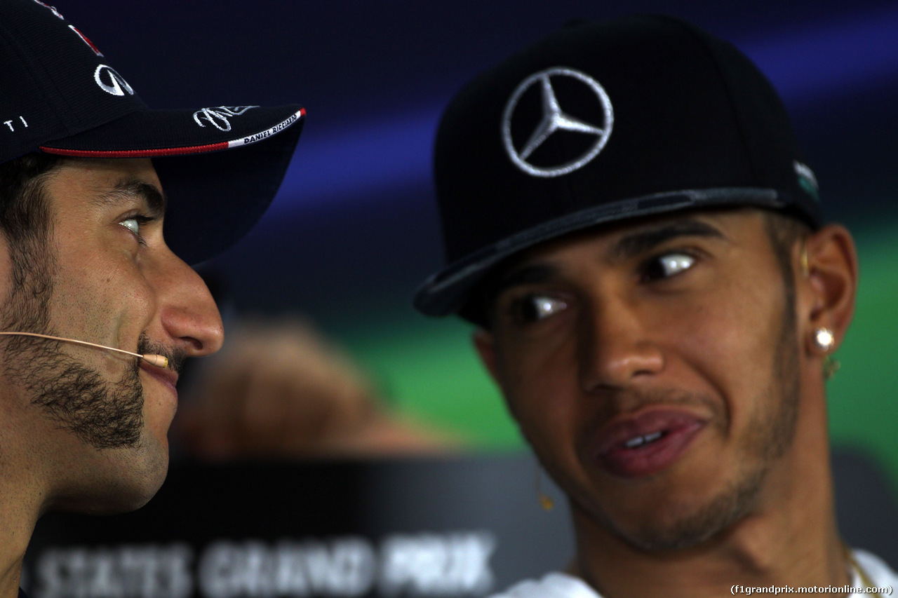 GP USA, 30.10.2014 - Conferenza Stampa, Daniel Ricciardo (AUS) Red Bull Racing RB10 e Lewis Hamilton (GBR) Mercedes AMG F1 W05