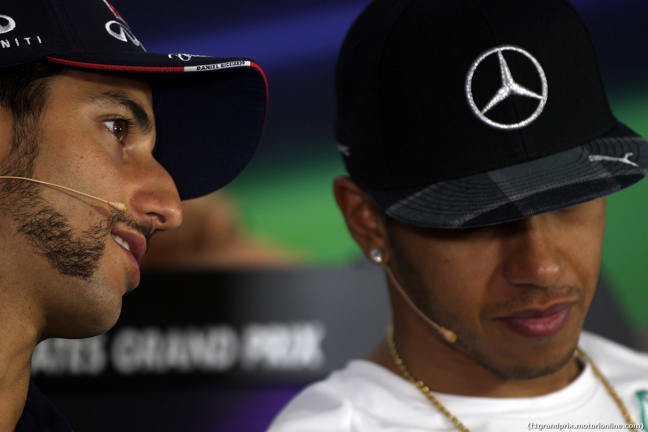 GP USA, 30.10.2014 - Conferenza Stampa, Daniel Ricciardo (AUS) Red Bull Racing RB10 e Lewis Hamilton (GBR) Mercedes AMG F1 W05