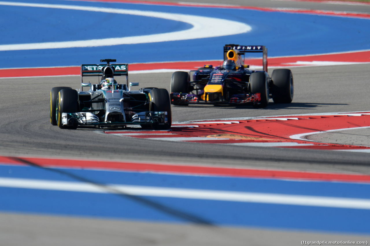 GP USA, 01.11.2014 - Prove Libere 3, Lewis Hamilton (GBR) Mercedes AMG F1 W05 e Sebastian Vettel (GER) Red Bull Racing RB10