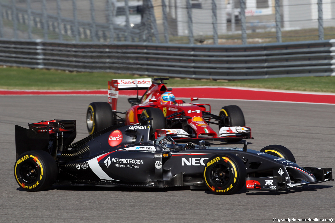 GP USA, 01.11.2014 - Prove Libere 3, Adrian Sutil (GER) Sauber F1 Team C33 e Fernando Alonso (ESP) Ferrari F14-T