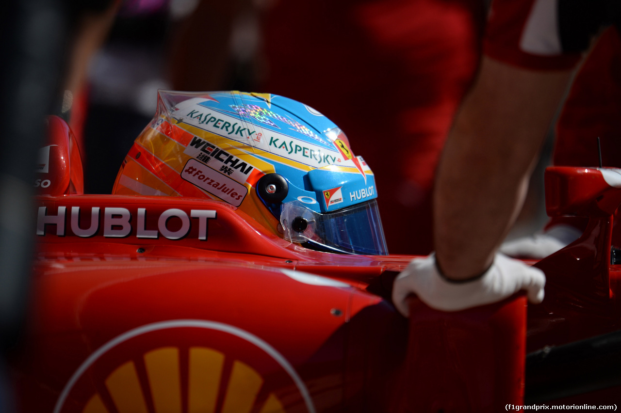 GP USA, 31.10.2014 - Prove Libere 2, Fernando Alonso (ESP) Ferrari F14-T e a message to Jules Bianchi (FRA) Marussia F1 Team MR03