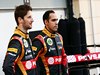 LOTUS F1 E22, (L to R): Romain Grosjean (FRA) Lotus F1 Team with team mate Pastor Maldonado (VEN) Lotus F1 Team Lotus as the F1 E22 is officially unveiled.
20.02.2014. Formula One Testing, Bahrain Test One, Day Two, Sakhir, Bahrain.