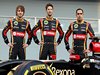 LOTUS F1 E22, (L to R): Charles Pic (FRA); Romain Grosjean (FRA) Lotus F1 Team; e Pastor Maldonado (VEN) Lotus F1 Team as the Lotus F1 E22 is officially unveiled.
20.02.2014. Formula One Testing, Bahrain Test One, Day Two, Sakhir, Bahrain.