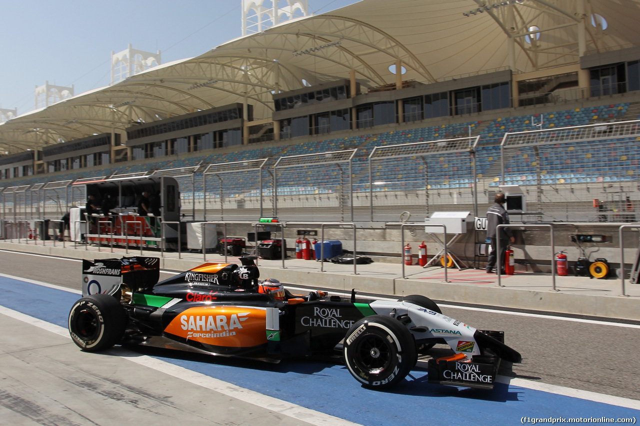 TEST F1 BAHRAIN 20 FEBBRAIO, Nico Hulkenberg (GER) Sahara Force India F1 VJM07 leaves the pits.
20.02.2014. Formula One Testing, Bahrain Test One, Day Two, Sakhir, Bahrain.